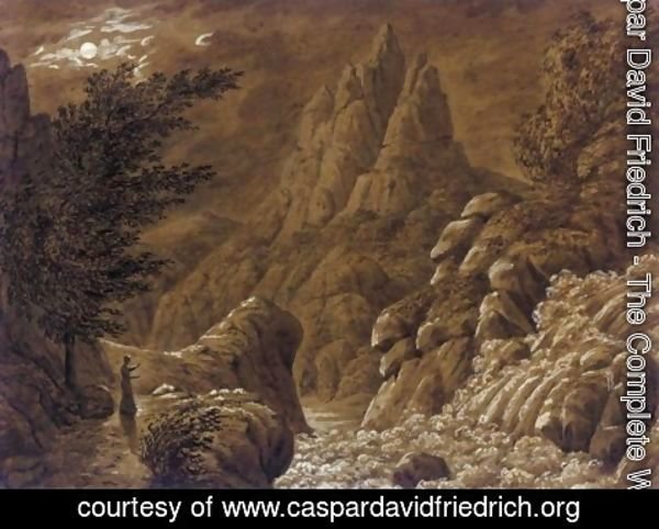 Caspar David Friedrich - Idealised Landscape with Waterfall (Ideale Gebirgslandschaft mit Wasserfall)
