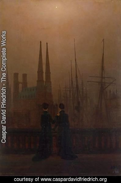 Caspar David Friedrich - Night in the harbor (sisters)