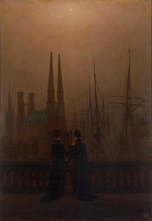 Caspar David Friedrich - Night in the harbor (sisters)