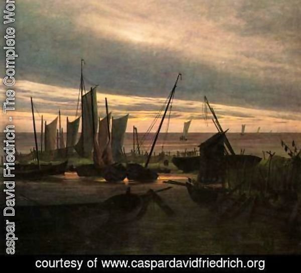 Caspar David Friedrich - Ships in the harbor at night (after sunset)