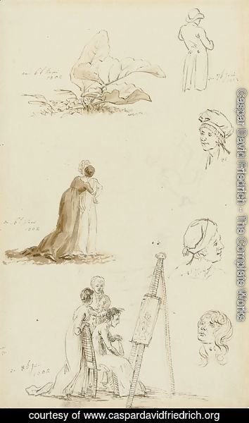Caspar David Friedrich - Study of heads, figures, and foliage