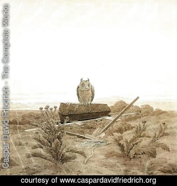 Caspar David Friedrich - Landscape with Grave, Coffin and Owl 1836-37