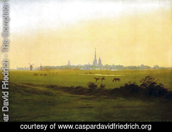 Caspar David Friedrich - Meadows with grab forest