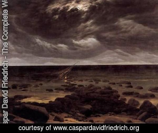 Caspar David Friedrich - Seashore with Shipwreck by Moonlight 2