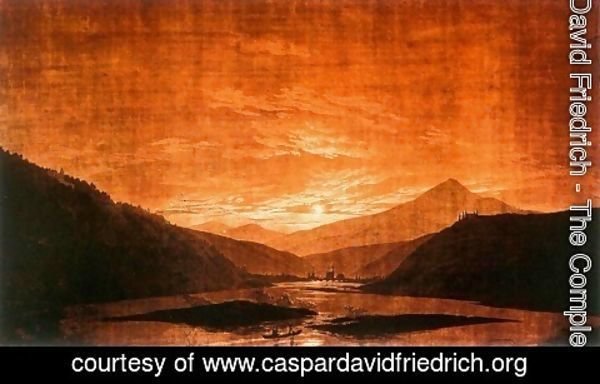Caspar David Friedrich - Mountainous River Landscape (Night Version) 1830-35