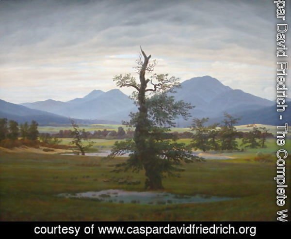 Caspar David Friedrich - Village Landscape in Morning Light (The Lone Tree) 1822